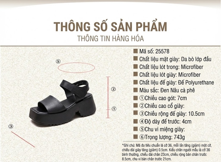 Dép Sandal Nữ Quai Ngang Đế Vuông Da Bóng Đế Cao 5cm - 6cm Màu Đen, Nâu chi tiết 2