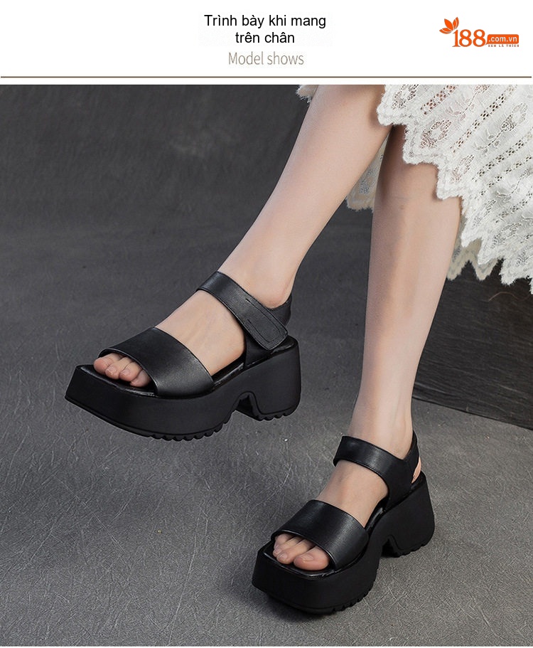 Dép Sandal Nữ Quai Ngang Đế Vuông Da Bóng Đế Cao 5cm - 6cm Màu Đen, Nâu chi tiết 7