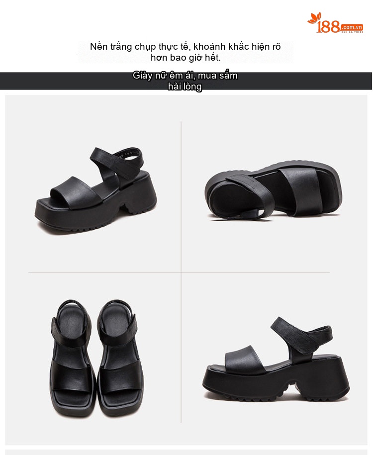 Dép Sandal Nữ Quai Ngang Đế Vuông Da Bóng Đế Cao 5cm - 6cm Màu Đen, Nâu chi tiết 16