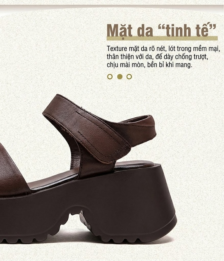 Dép Sandal Nữ Quai Ngang Đế Vuông Da Bóng Đế Cao 5cm - 6cm Màu Đen, Nâu chi tiết 3
