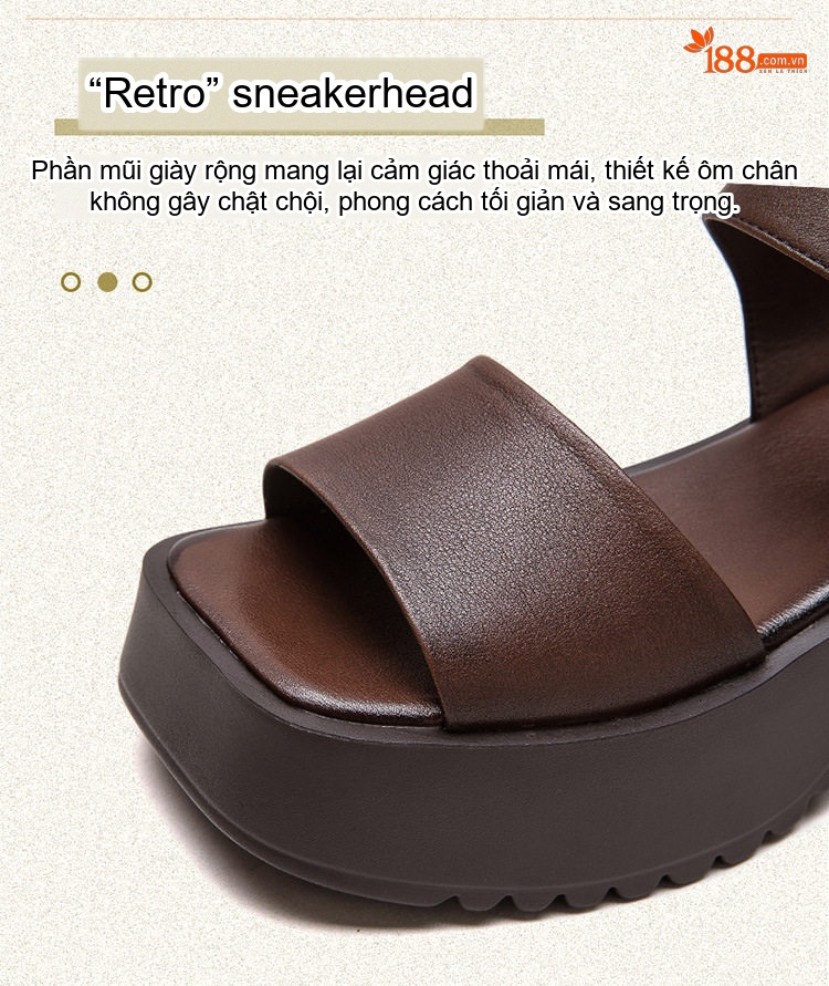 Dép Sandal Nữ Quai Ngang Đế Vuông Da Bóng Đế Cao 5cm - 6cm Màu Đen, Nâu chi tiết 4