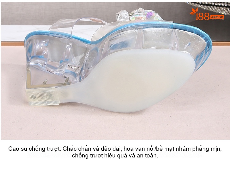 Giày Sandal Cao Gót Nữ Quai Trong Suốt Đính Đá Gót Cao 10cm Màu Xanh, Hồng, Trắng... chi tiết 5