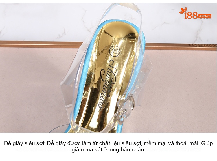 Giày Sandal Cao Gót Nữ Quai Trong Suốt Đính Đá Gót Cao 10cm Màu Xanh, Hồng, Trắng... chi tiết 7