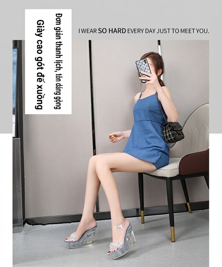 Giày Sandal Cao Gót Nữ Quai Trong Suốt Đính Đá Gót Cao 10cm Màu Xanh, Hồng, Trắng... chi tiết 1