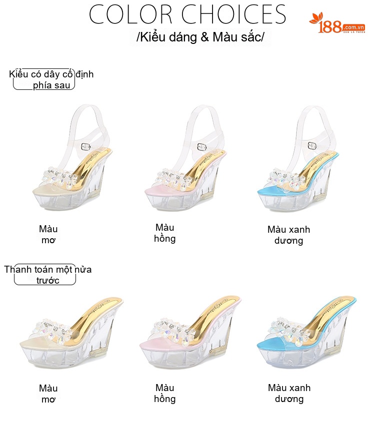 Giày Sandal Cao Gót Nữ Quai Trong Suốt Đính Đá Gót Cao 10cm Màu Xanh, Hồng, Trắng... chi tiết 2