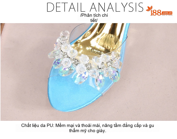 Giày Sandal Cao Gót Nữ Quai Trong Suốt Đính Đá Gót Cao 10cm Màu Xanh, Hồng, Trắng... chi tiết 3