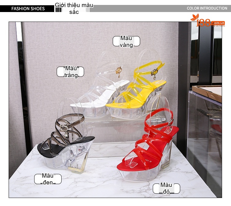 Giày Sandal Cao Gót Nữ Quai Trong Suốt Gót Xuồng Gót Cao 10cm Màu Đen, Đỏ, Vàng, Trắng... chi tiết 2