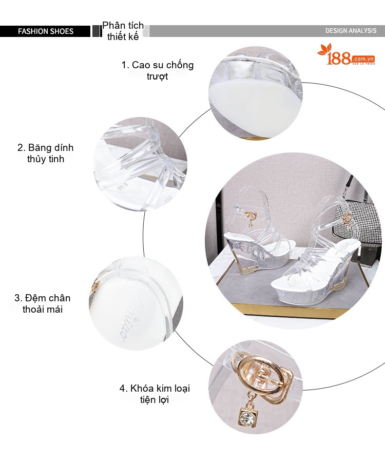 Giày Sandal Cao Gót Nữ Quai Trong Suốt Gót Xuồng Gót Cao 10cm Màu Đen, Đỏ, Vàng, Trắng... chi tiết 3