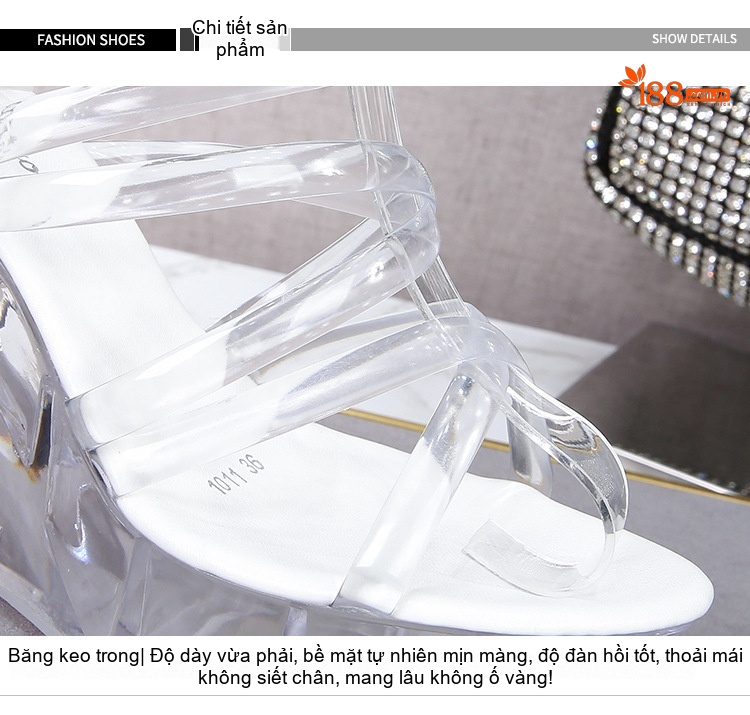 Giày Sandal Cao Gót Nữ Quai Trong Suốt Gót Xuồng Gót Cao 10cm Màu Đen, Đỏ, Vàng, Trắng... chi tiết 4