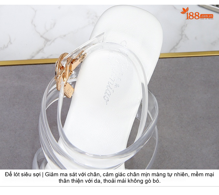 Giày Sandal Cao Gót Nữ Quai Trong Suốt Gót Xuồng Gót Cao 10cm Màu Đen, Đỏ, Vàng, Trắng... chi tiết 5