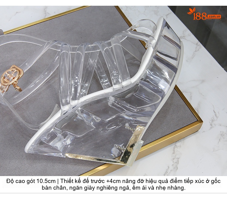Giày Sandal Cao Gót Nữ Quai Trong Suốt Gót Xuồng Gót Cao 10cm Màu Đen, Đỏ, Vàng, Trắng... chi tiết 6