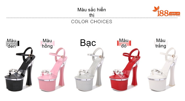 Giày Sandal Cao Gót Nữ Quai Trong Suốt Đế Xuồng Gót Trụ Lớn Chống Thấm Nước Gót Cao 17cm Màu Đen, Bạc, Hồng, Trắng... chi tiết 2