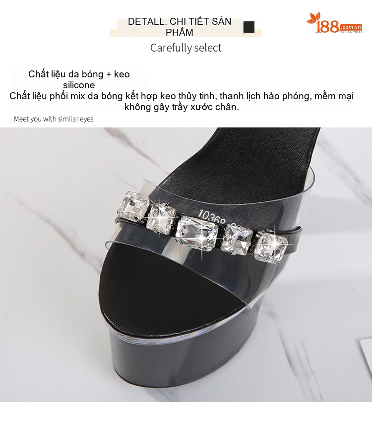 Giày Sandal Cao Gót Nữ Quai Trong Suốt Đế Xuồng Gót Trụ Lớn Chống Thấm Nước Gót Cao 17cm Màu Đen, Bạc, Hồng, Trắng... chi tiết 4