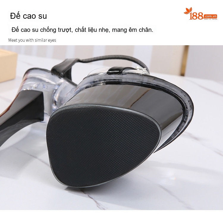 Giày Sandal Cao Gót Nữ Quai Trong Suốt Đế Xuồng Gót Trụ Lớn Chống Thấm Nước Gót Cao 17cm Màu Đen, Bạc, Hồng, Trắng... chi tiết 5