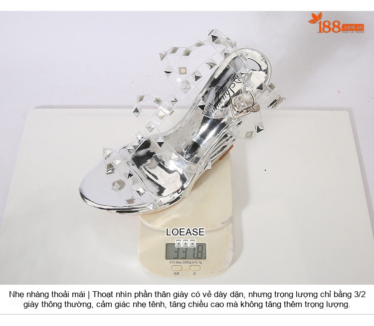 Giày Sandal Cao Gót Nữ Quai Trong Suốt Đế Dị Hình Đính Đá Gót Cao 10cm - 12cm Màu Đen, Vàng, Bạc chi tiết 7