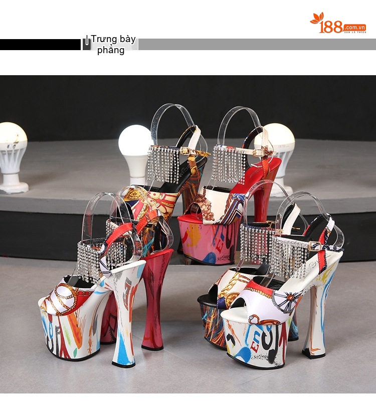 Giày Sandal Cao Gót Nữ Hở Ngón Quai Hậu Đính Đá Gót Cao 10cm - 12cm Nhiều Màu chi tiết 35