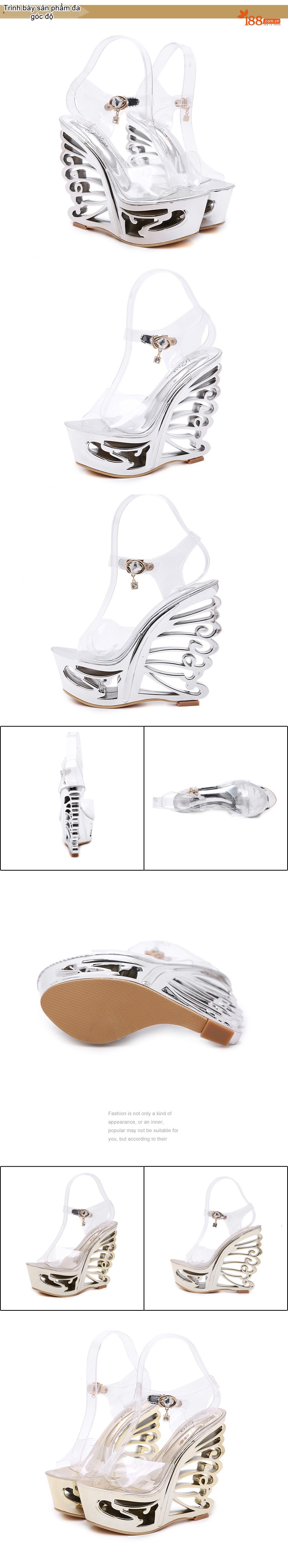 Giày Sandal Cao Gót Nữ Quai Trong Suốt Khóa Kim Loại Gót Cao 10cm - 12cm Màu Vàng, Bạc chi tiết 4