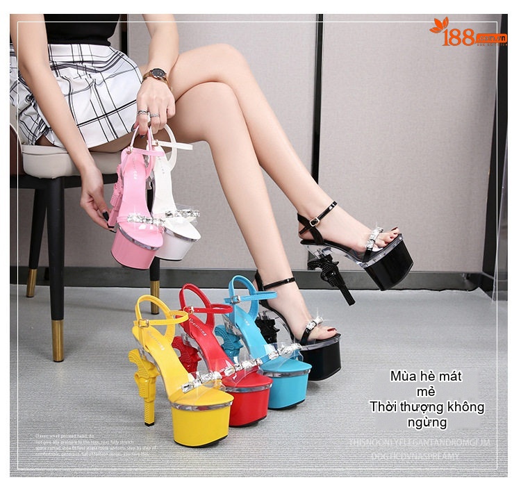 Giày Sandal Cao Gót Nữ Quai Trong Suốt Gót Súng Đế Cao 17cm Màu Đen, Trắng, Đỏ, Hồng... chi tiết 1