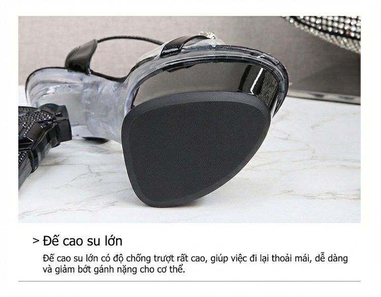 Giày Sandal Cao Gót Nữ Quai Trong Suốt Gót Súng Đế Cao 17cm Màu Đen, Trắng, Đỏ, Hồng... chi tiết 9