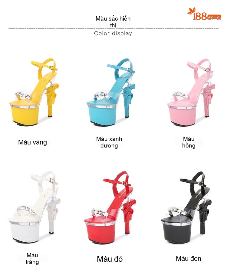 Giày Sandal Cao Gót Nữ Quai Trong Suốt Gót Súng Đế Cao 17cm Màu Đen, Trắng, Đỏ, Hồng... chi tiết 3