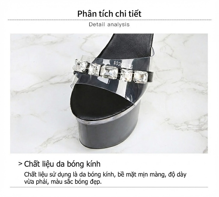 Giày Sandal Cao Gót Nữ Quai Trong Suốt Gót Súng Đế Cao 17cm Màu Đen, Trắng, Đỏ, Hồng... chi tiết 6
