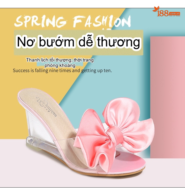 Giày Sandal Cao Gót Nữ Quai Trong Suốt Gót Vuông Gót Cao 8cm Đính Nơ Màu Hồng, Bạc, Kem chi tiết 2