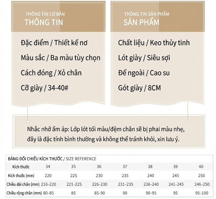 Giày Sandal Cao Gót Nữ Quai Trong Suốt Gót Vuông Gót Cao 8cm Đính Nơ Màu Hồng, Bạc, Kem chi tiết 4