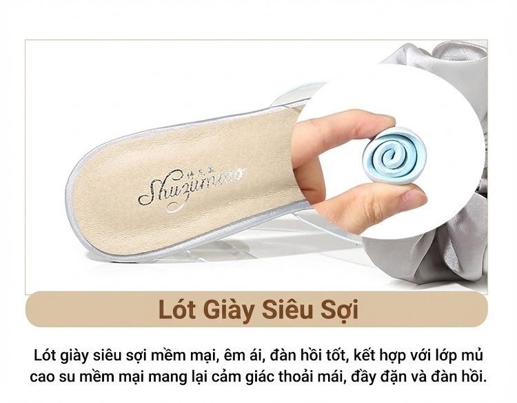 Giày Sandal Cao Gót Nữ Quai Trong Suốt Gót Vuông Gót Cao 8cm Đính Nơ Màu Hồng, Bạc, Kem chi tiết 10