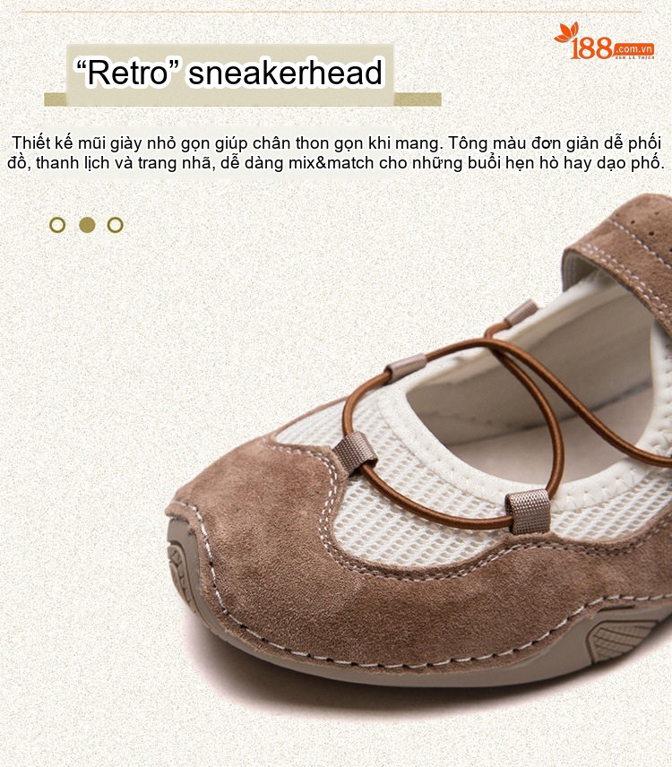 Dép Sandal Nữ Mũi Tròn Quai Dán Vải Lưới Thoáng Khí Đế Cao 3cm - 4cm Màu Nâu, Be chi tiết 4