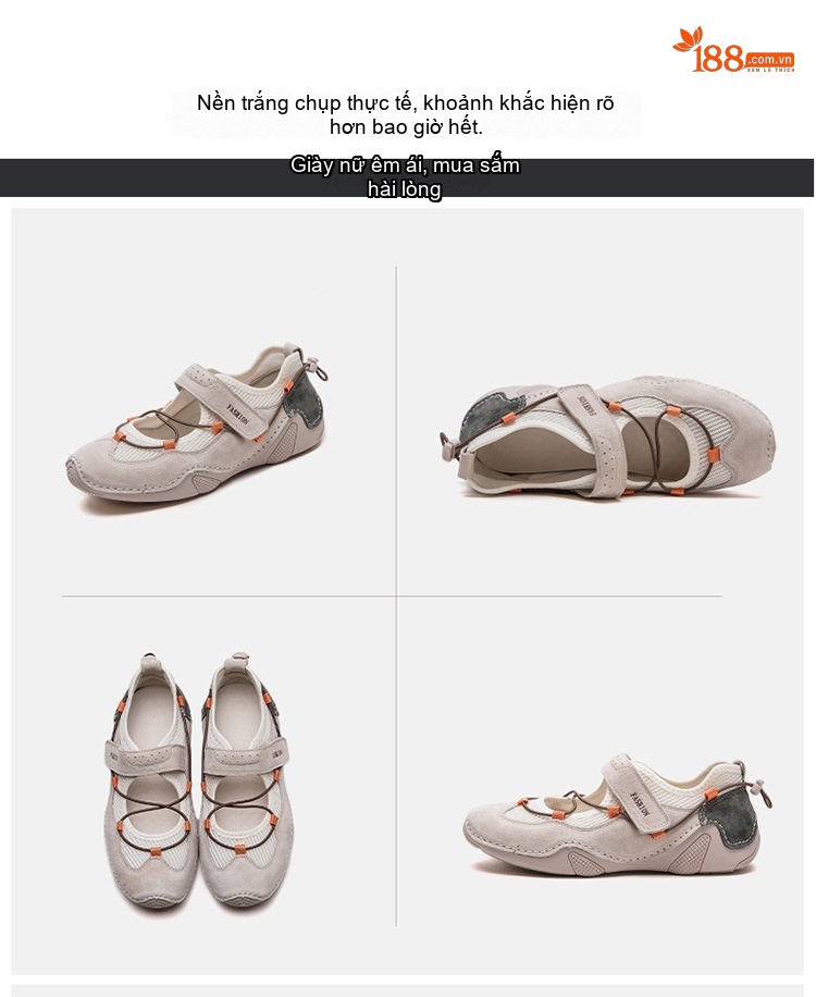Dép Sandal Nữ Mũi Tròn Quai Dán Vải Lưới Thoáng Khí Đế Cao 3cm - 4cm Màu Nâu, Be chi tiết 16