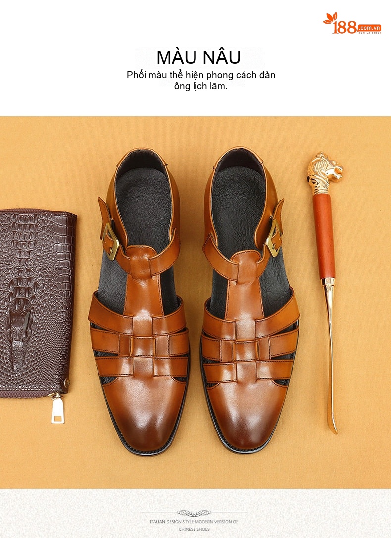 Sandal Rọ Nam Da Bò Phong Cách La Mã Chiều Cao Đế Khoảng 3cm Màu Nâu, Đen chi tiết 12