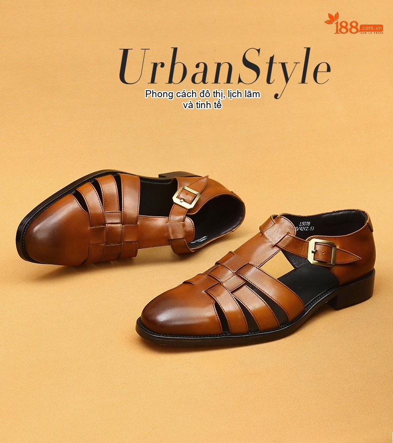 Sandal Rọ Nam Da Bò Phong Cách La Mã Chiều Cao Đế Khoảng 3cm Màu Nâu, Đen chi tiết 1