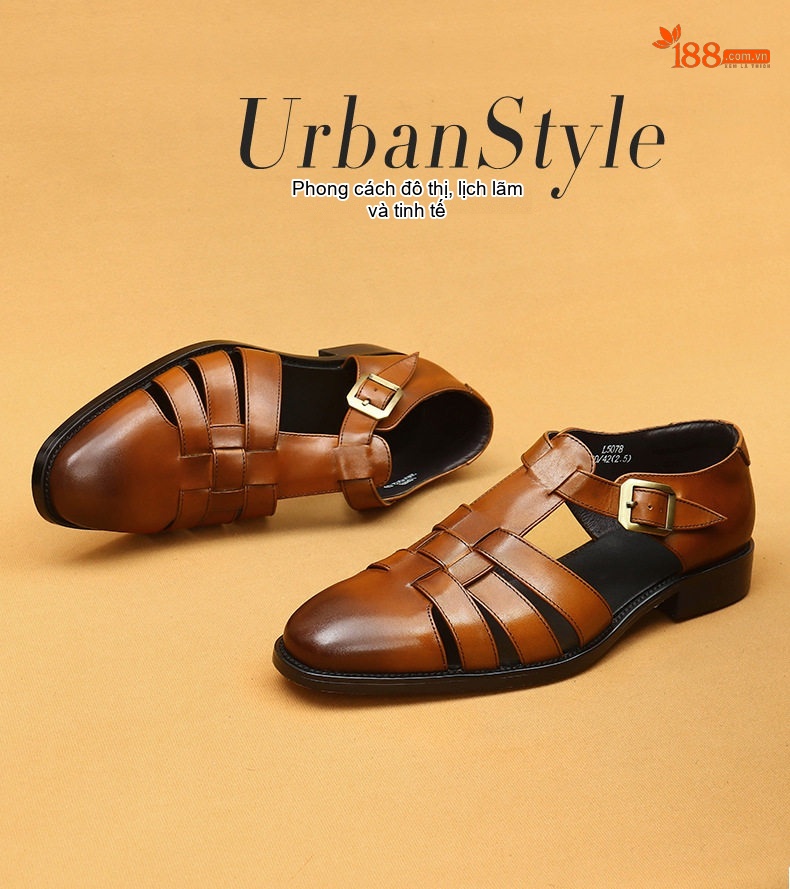 Sandal Rọ Nam Da Bò Phong Cách La Mã Cổ Điển Chiều Cao Đế Khoảng 3cm Màu Nâu, Đen chi tiết 1