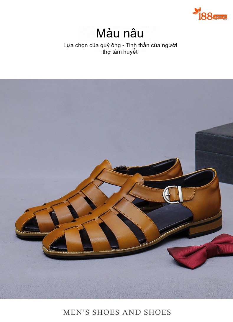 Sandal Rọ Nam Da Bò Quai Khóa Chiều Cao Đế Khoảng 2cm Màu Đen, Nâu chi tiết 4