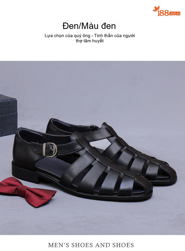 Sandal Rọ Nam Da Bò Quai Khóa Chiều Cao Đế Khoảng 2cm Màu Đen, Nâu chi tiết 11
