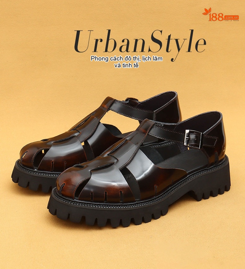Sandal Rọ Nam Da Bóng Đế Dày Chiều Cao Đế Khoảng 4cm Màu Đen chi tiết 1