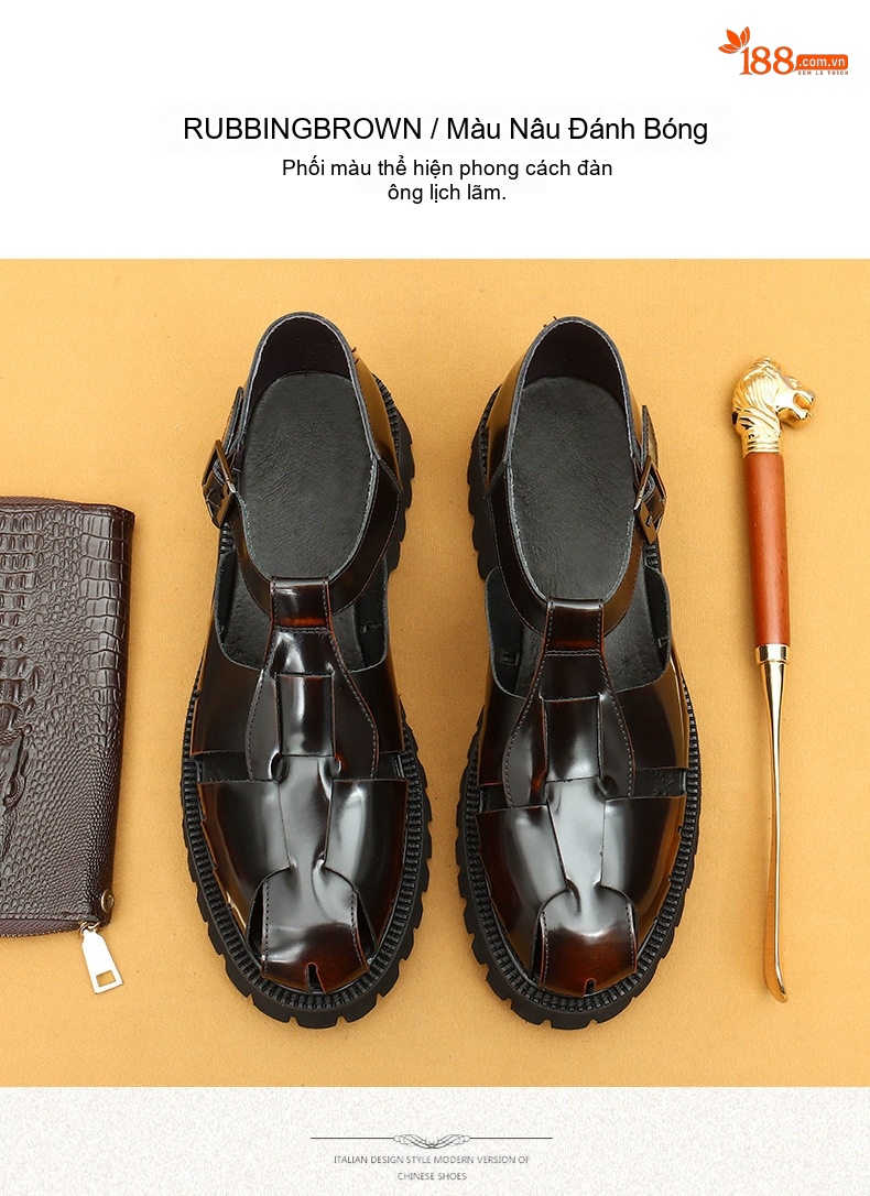 Sandal Rọ Nam Da Bóng Đế Dày Chiều Cao Đế Khoảng 4cm Màu Đen chi tiết 12
