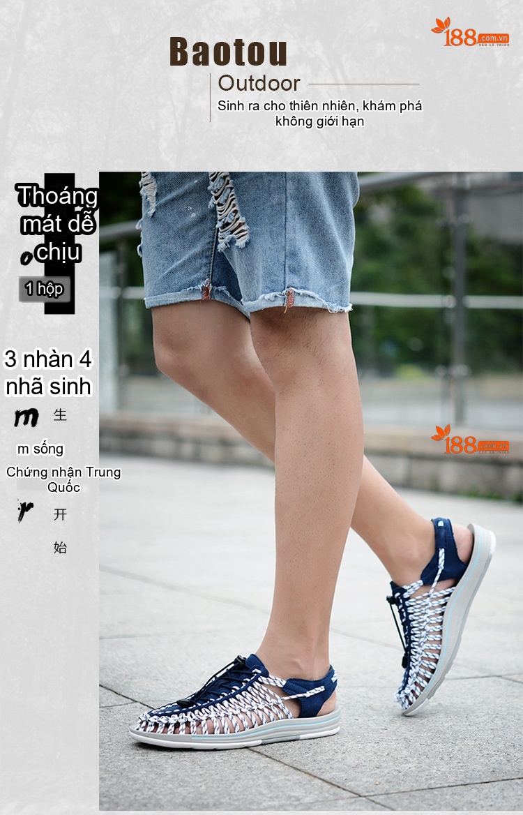 Sandal Rọ Nam Quai Dệt Bện Thoáng Khí Chống Trượt Chiều Cao Đế Khoảng 3cm Màu Đen, Xám, Đỏ, Xanh Navy... chi tiết 4