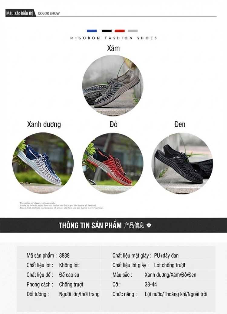 Sandal Rọ Nam Quai Dệt Bện Thoáng Khí Chống Trượt Chiều Cao Đế Khoảng 3cm Màu Đen, Xám, Đỏ, Xanh Navy... chi tiết 6