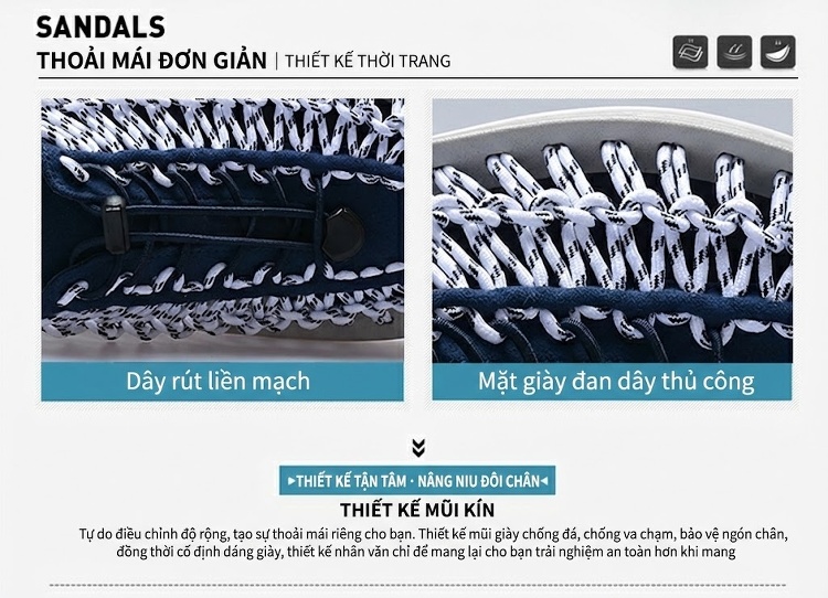 Sandal Rọ Nam Quai Dệt Bện Thoáng Khí Chống Trượt Chiều Cao Đế Khoảng 3cm Màu Đen, Xám, Đỏ, Xanh Navy... chi tiết 8
