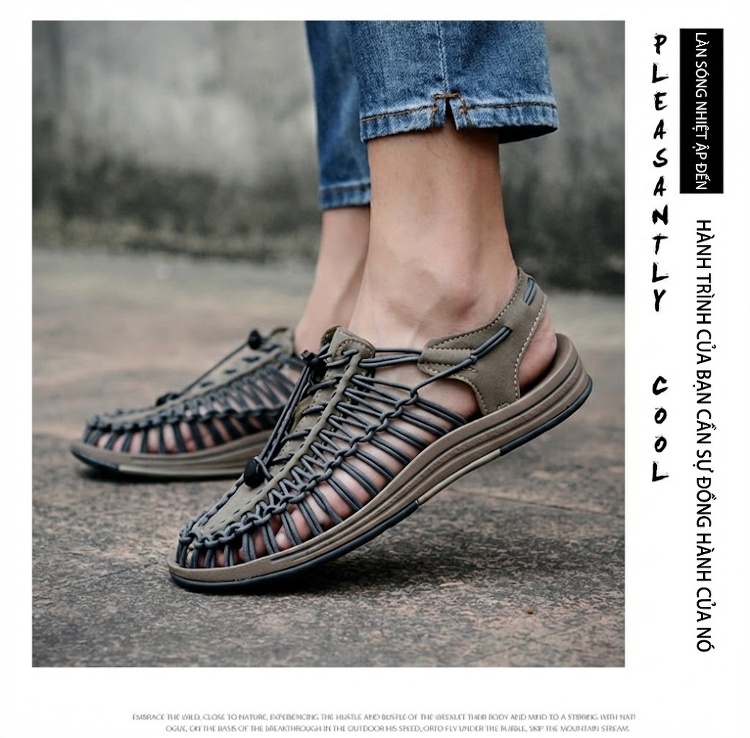 Sandal Rọ Nam Quai Dệt Bện Thoáng Khí Chống Trượt Chiều Cao Đế Khoảng 3cm Màu Đen, Xám, Đỏ, Xanh Navy... chi tiết 23