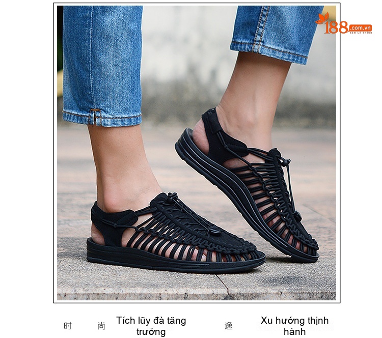 Sandal Rọ Nam Quai Dệt Bện Thoáng Khí Chống Trượt Chiều Cao Đế Khoảng 3cm Màu Đen, Xám, Đỏ, Xanh Navy... chi tiết 25