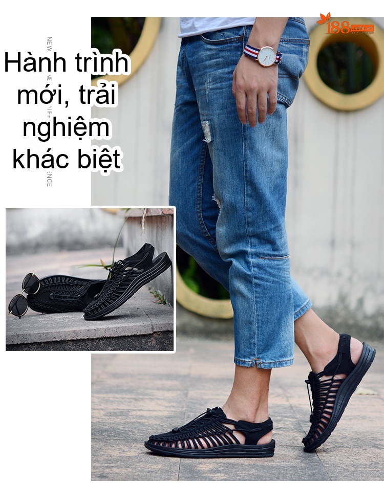 Sandal Rọ Nam Quai Dệt Bện Thoáng Khí Chống Trượt Chiều Cao Đế Khoảng 3cm Màu Đen, Xám, Đỏ, Xanh Navy... chi tiết 26