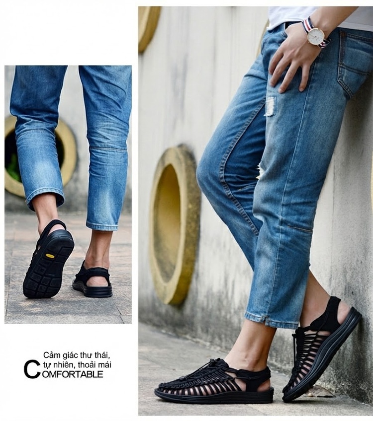 Sandal Rọ Nam Quai Dệt Bện Thoáng Khí Chống Trượt Chiều Cao Đế Khoảng 3cm Màu Đen, Xám, Đỏ, Xanh Navy... chi tiết 28