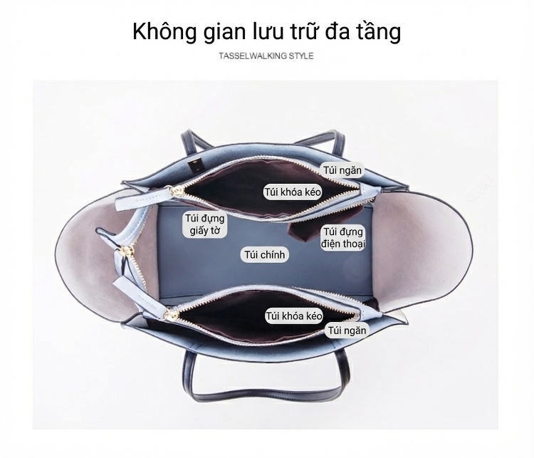 Set 4 Túi Xách Tay Đeo Vai Da Mờ Thời Trang Màu Xanh, Trắng, Đen, Nâu chi tiết 19