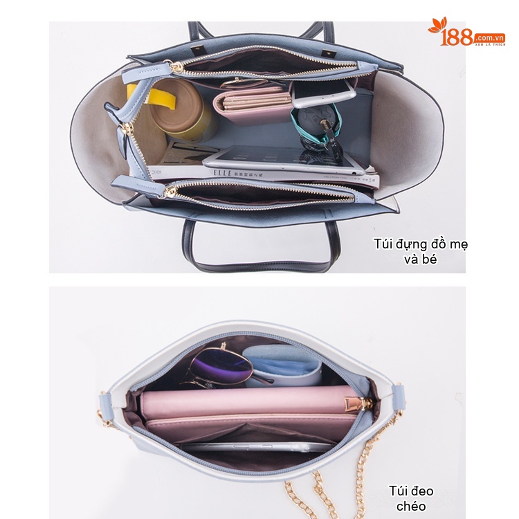 Set 4 Túi Xách Tay Đeo Vai Da Mờ Thời Trang Màu Xanh, Trắng, Đen, Nâu chi tiết 20