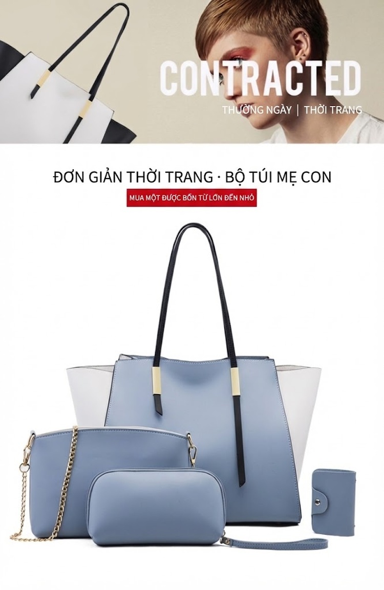Set 4 Túi Xách Tay Đeo Vai Da Mờ Thời Trang Màu Xanh, Trắng, Đen, Nâu chi tiết 11