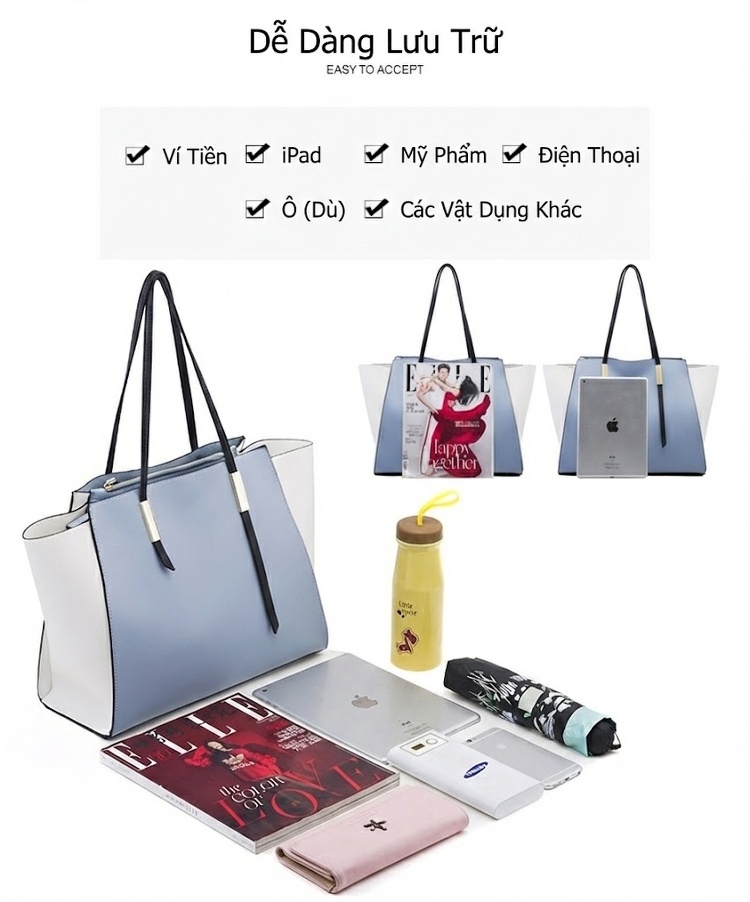 Set 4 Túi Xách Tay Đeo Vai Da Mờ Thời Trang Màu Xanh, Trắng, Đen, Nâu chi tiết 17