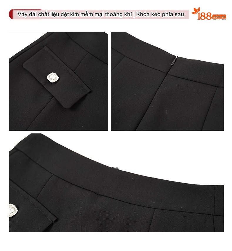 Set Áo Blazer Ngắn Tay Dài Thiết Kế Màu Tương Phản và Chân Váy Chữ A Màu Đen chi tiết 5