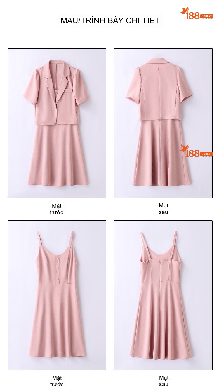 Set Áo Blazer Tay Ngắn Và Váy Hai Dây Nữ Kiểu Dáng Công Sở Màu Kem, Hồng, Xanh chi tiết 34